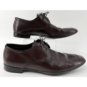 Prada Dress Shoes Men 8 Burgundy Oxblood Leather Square Toe Derby Italy